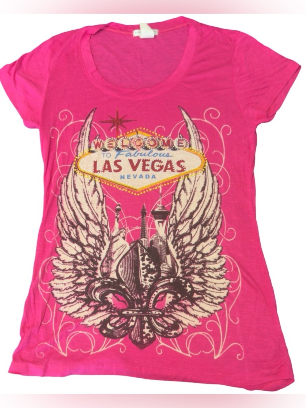 Las Vegas Graphic Tee Pink Women’s Large Made in USA Banana Expressions